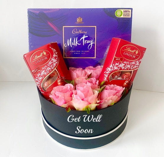 Personalised Hat Box Gift with Flowers & Chocolates