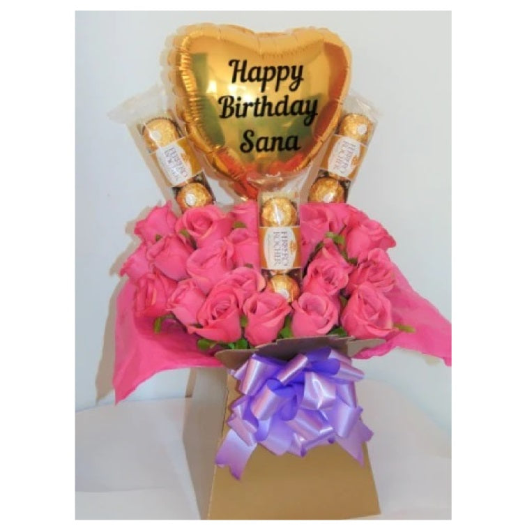 Flower & Chocolate Gift Bouquet With Balloon Umrah Hajj Gift Box / Hamper