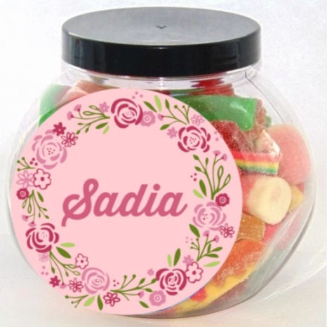 Personalised Pink Floral Halal Pick N Mix Sweet Jar