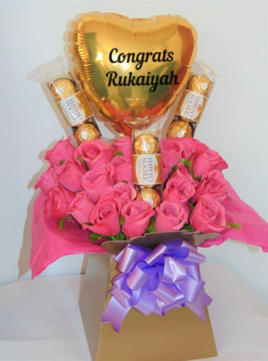Flower & Chocolate Gift Bouquet With Balloon Congratulations Hamper