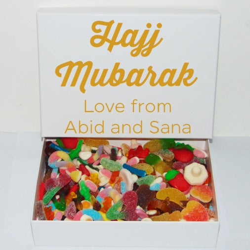 1kg Large Personalised Hajj Umrah Gold Luxury Halal Sweet Gift Box