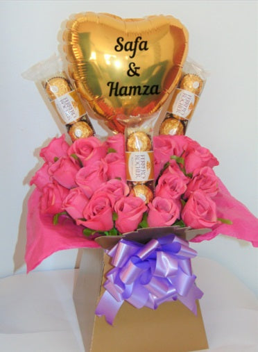 Flower & Chocolate Gift Bouquet With Balloon Mother's Day Gift Hamper Gift Box