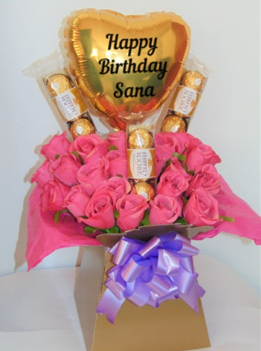 Flower & Chocolate Gift Bouquet With Balloon Gift Hamper Gift Box