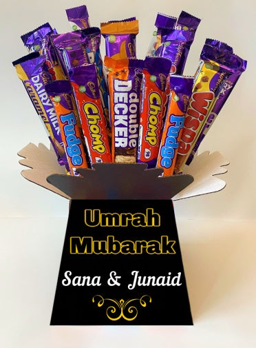 Personalised Cadburys Chocolate Bouquet Gift Hamper Halal Gold and Black
